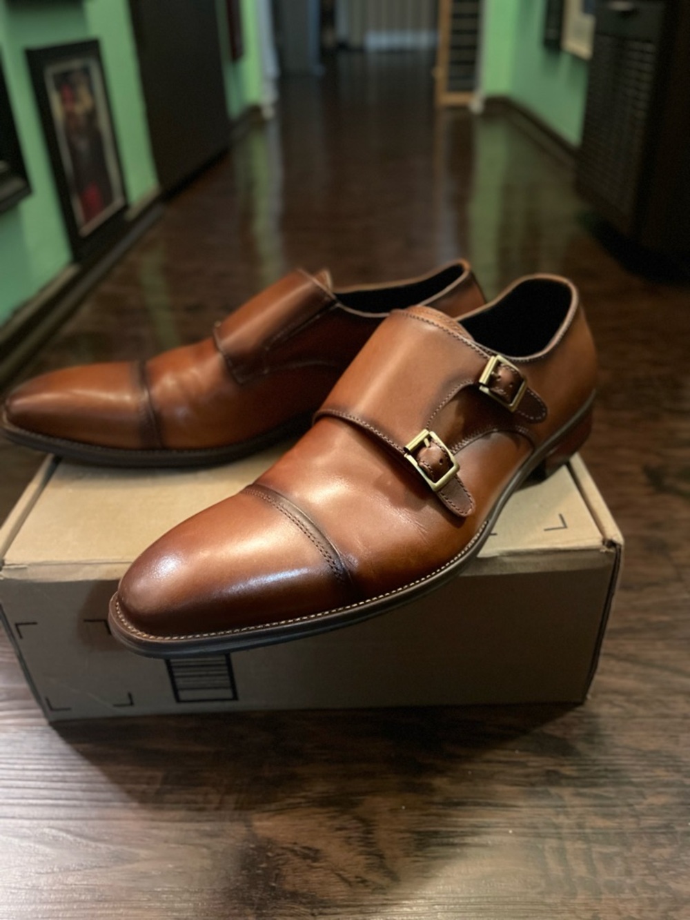 Steve Madden Men's Tan Double Monk Strap Leather Shoes